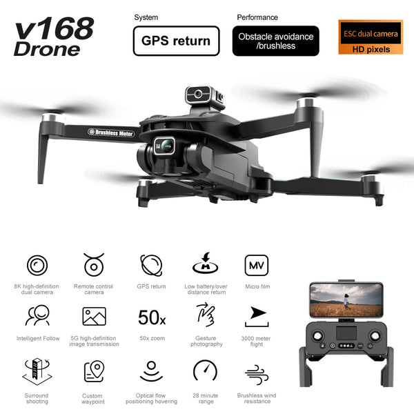 V168 PRO MAX 8K-GPS Brushless Obstacle Avoidance Drone (GPS/General Brush Version)