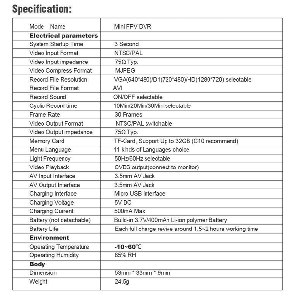 Mini FPV DVR with Multiple Languages LS-R013