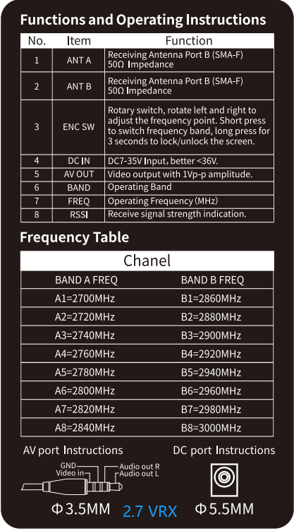 2.7GHz FPV VRX Video Receiver Box 16CH (2700-3000MHz)