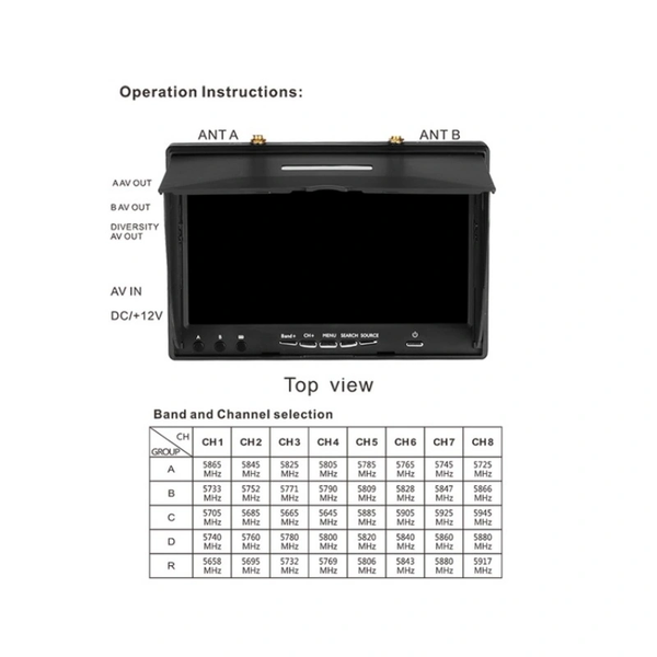 7-inch 5.8G FPV Monitor 40CH with LCD Screen Receiver DVR - 5802S
